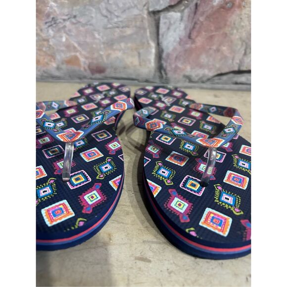 Vera Bradley Women's Size 10 Navy Blue Print Design Thongs Flip Flop Sandals - Picture 8 of 10
